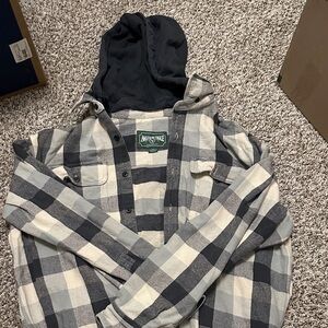 American Eagle Outfitters Black and Cream Checkered Hoodie Shirt